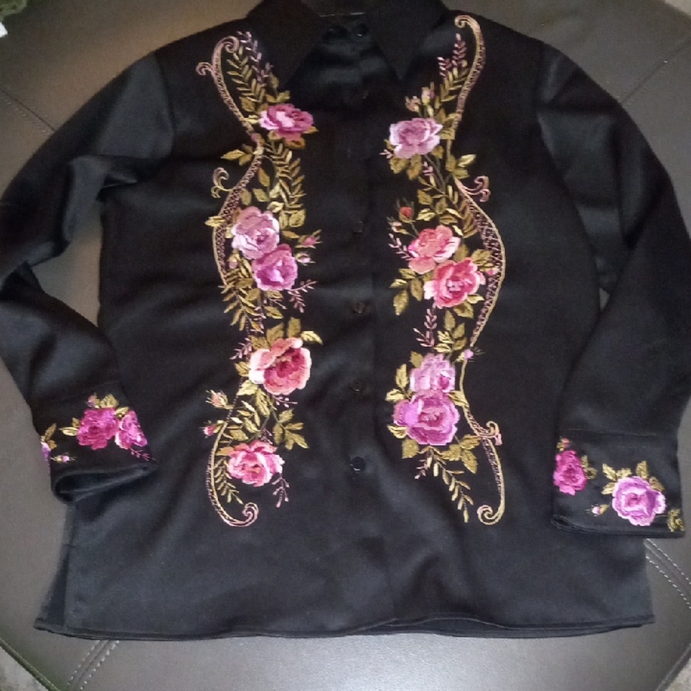 Costa Black Jacket with Pink Floral Embroidery